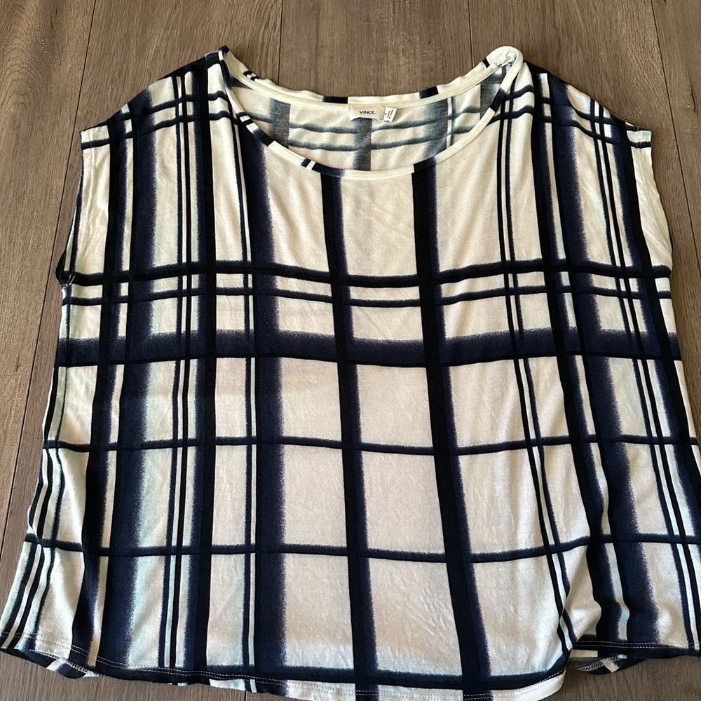 Vince Black and White Plaid Top